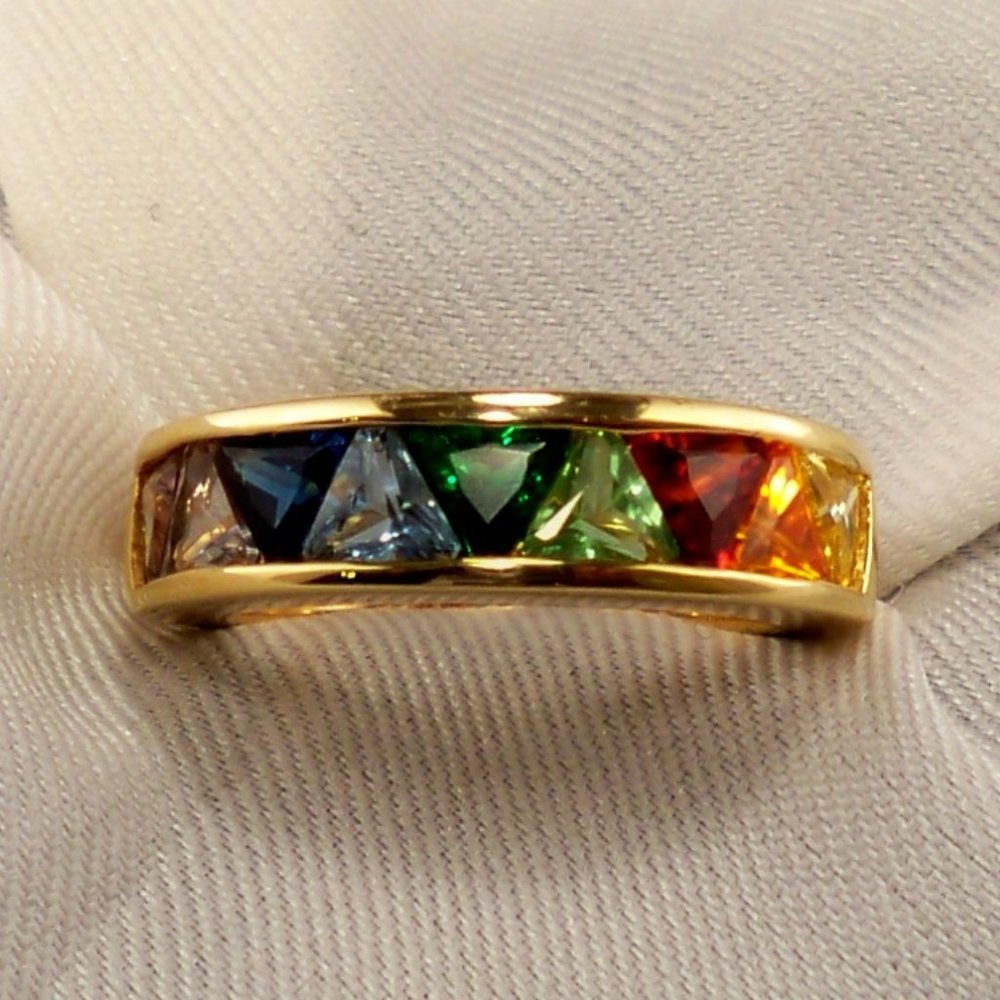 NEW Vintage Rear S. Somers Multi Color Trllions Cubic Zirconias Gold Ring